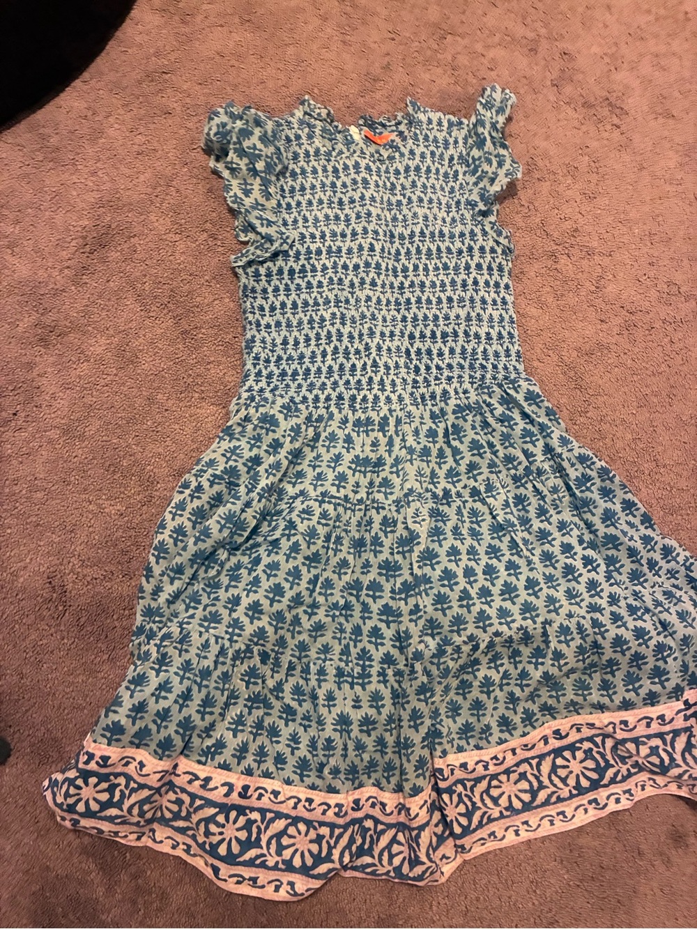 Girls Blue Floral Print Ruffle Sleeve Dress